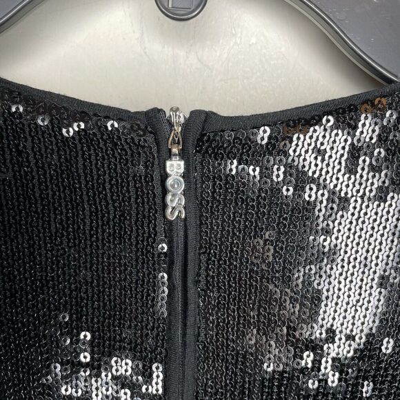 Hugo BOSS Epalleta Dress Women XL Black Sequin Long Sleeve Mini Cocktail - Picture 9 of 13